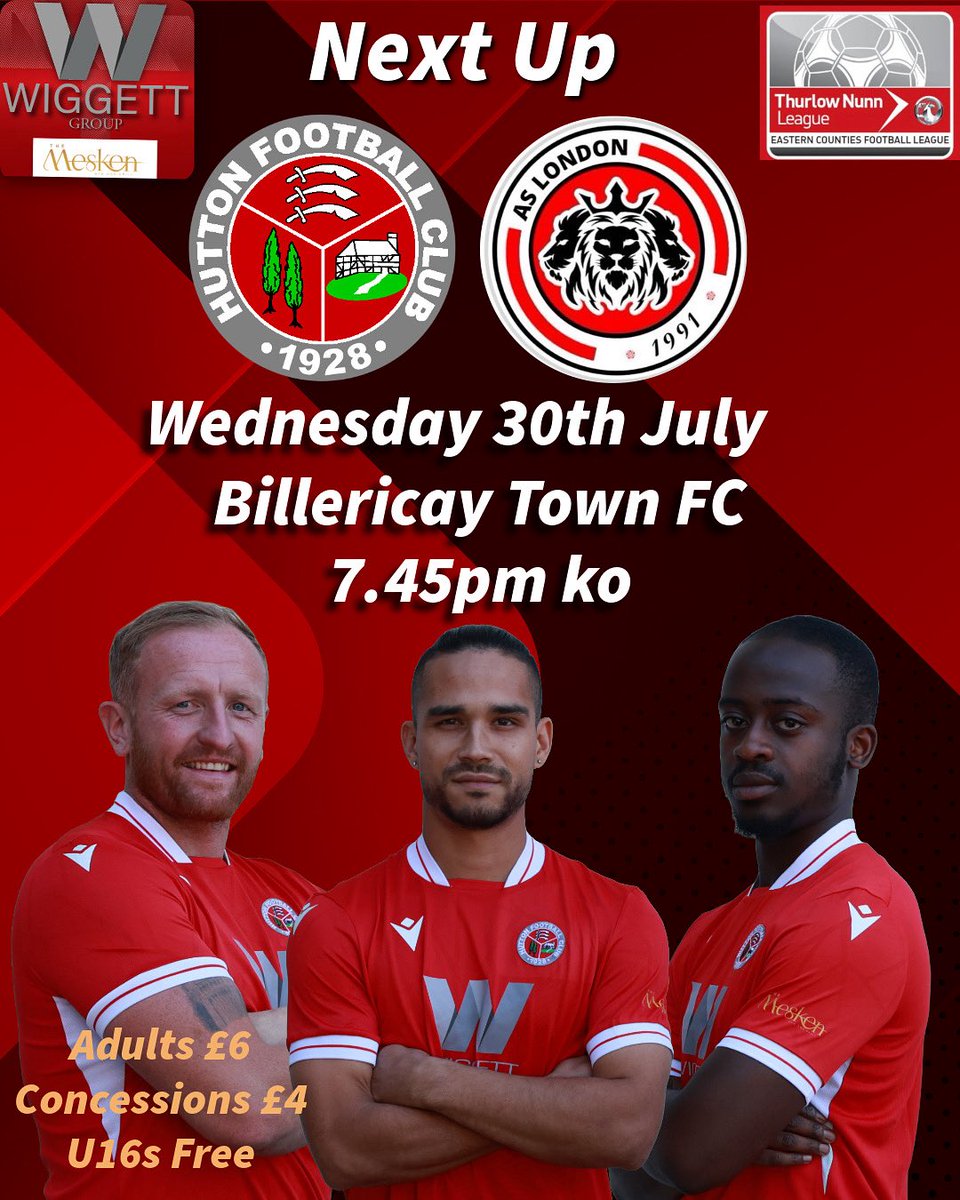 huttonfc (@huttonfc) on Twitter photo This Wednesday we play our first 25/26 league game at <a href="/BTFC/">Billericay Town FC</a> . We face our new managers old side which promises to be an exciting game 🔴⚪️#upthetons This Wednesday we play our first 25/26 league game at <a href="/BTFC/">Billericay Town FC</a> . We face our new managers old side which promises to be an exciting game 🔴⚪️#upthetons
