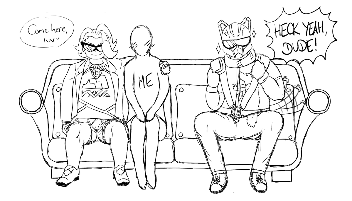 TWScatterbug's tweet image. (Terrible) sketch of movie night with Gordie and Jett!
First time drawing something self-shippy. I wonder what we are watching...