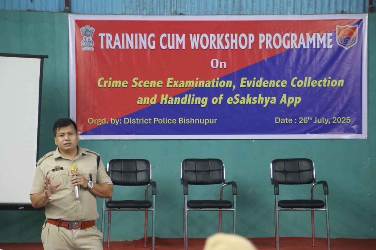 manipur_police's tweet image. On 26.07.2025, Manipur Police, in collaboration with the Directorate of Forensic Sciences, Manipur, organized a training cum workshop program at District Headquarters, Bishnupur with the objective of enhancing the practical skills of police personnel in crime scene examination,…