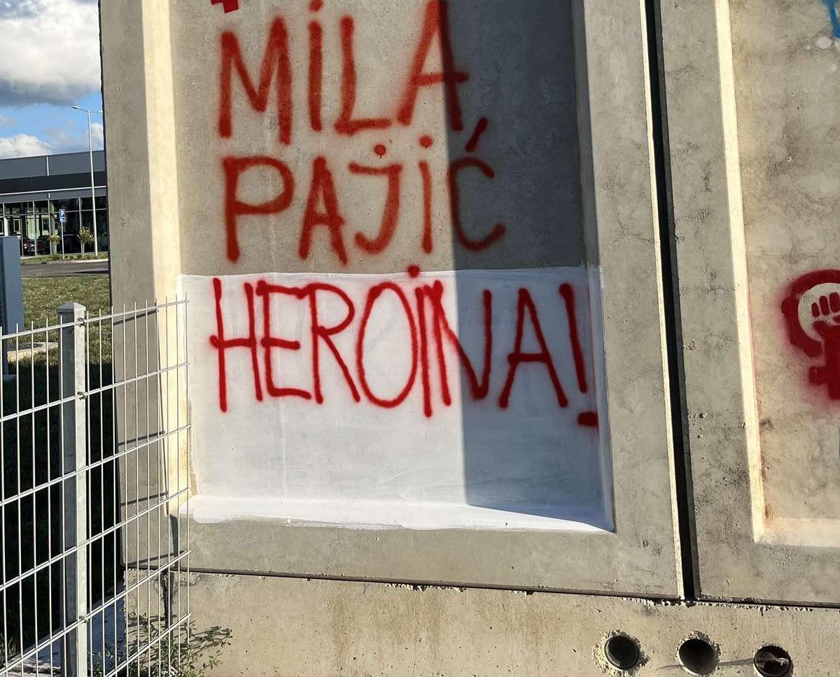 autonomijandnv's tweet image. Aktivistkinje i aktivisti napisali su na trafostanici u Novom Sadu: Mila Pajić heroina!