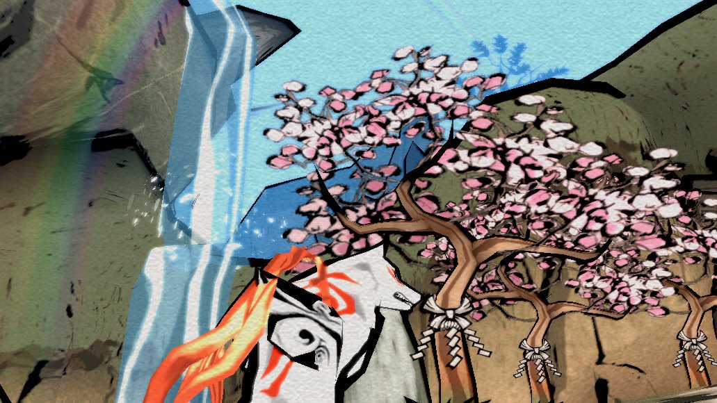 CapcomEurope's tweet image. Flowers in bloom, mountains that touch the sky and a rainbow. Ammy’s weekend dreamscape.
#Okami