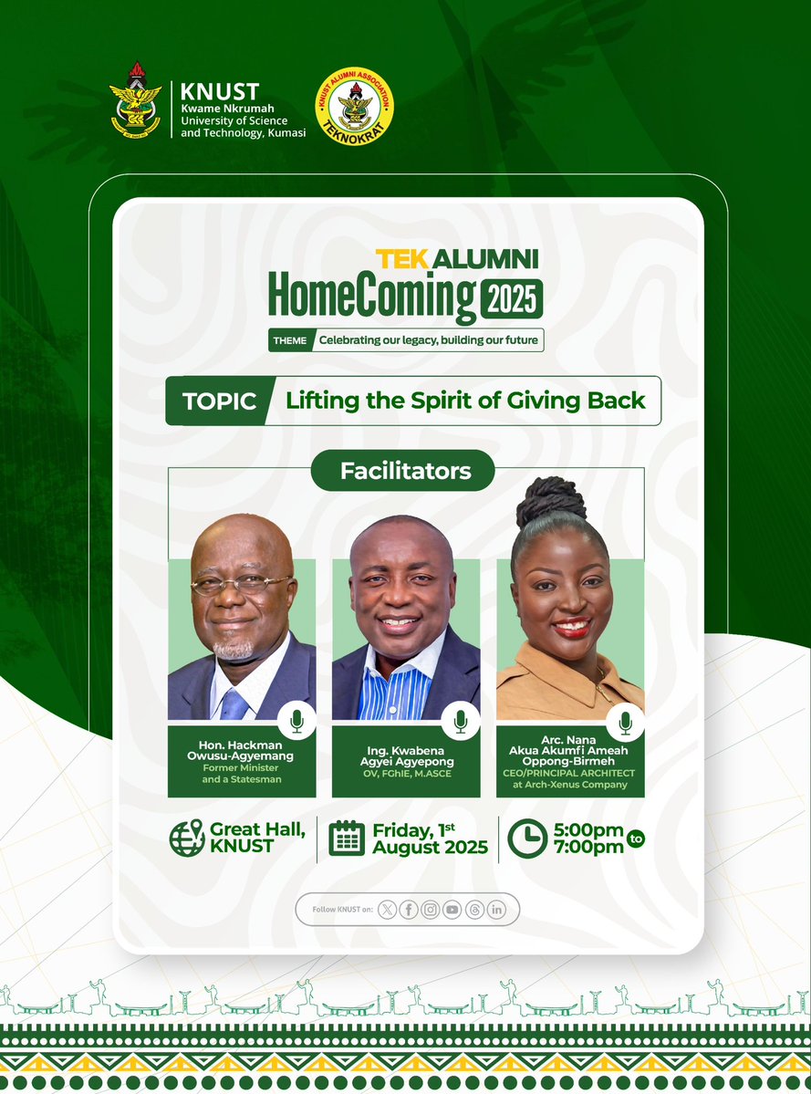 Knust360vibes's tweet image. We talk about giving back. This panel shows you how it’s done—through collaboration, innovation, and strategy.
#TekAlumniHomecoming