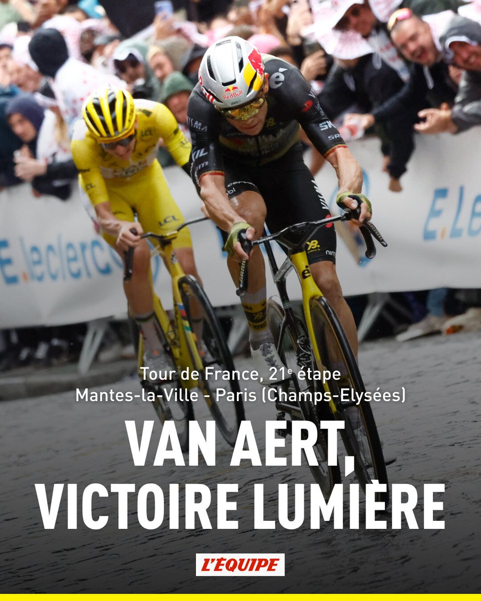 Après trois ans de disette sur le Tour de France, Wout Van Aert (Visma-Lease a Bike) l'a emporté sur les Champs-Élysées, au terme d'une 21e étape folle, conclue sur une chaussée détrempée. l.lequipe.fr/hHC #TDF2025