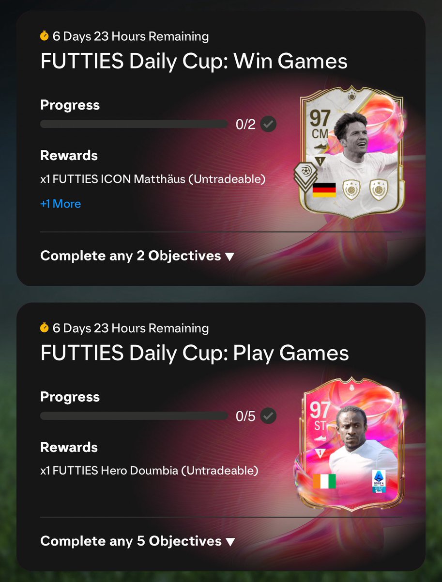 FUT_Z5's tweet image. توضيح اكثر لمهام دومبيا وماثيوس 🚨🚨🚨
عندك 4 اقيام كل يوم في الوديه ✅✅✅✅
دومبيا علشان تجيبه تحتاج تلعب 4 اقيام لمدة 5 ايام ✅
ماثيوس لازم تفوز في يومين 4 اقيام كامله ✅✅✅
وفيها بكجات وتطويرات مجانيه 👏🏻👏🏻👏🏻👏🏻👏🏻