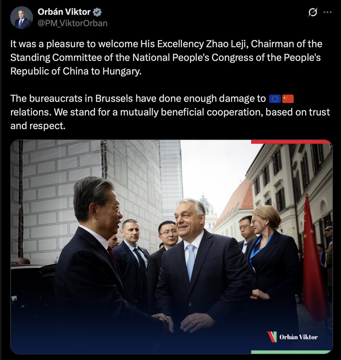 🫡Comrade Zhao Leji is also the third-ranking member of the Politburo Standing Committee of the Chinese Communist Party (CCP), behind CCP general secretary and Premier.

Seems like the perfect ally to fight those Marxist Commie bureaucrats in Brussels—and for conservative values!