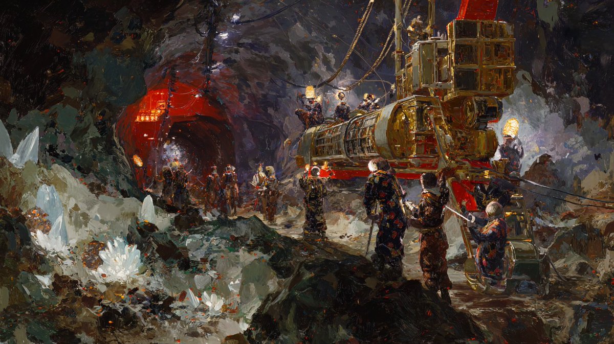 Neocept_Design's tweet photo. Think gems are only underground? In NeoTokyo, we mine them from the skies and caves too—while our cyborg rhinos smash through rock like it’s paper! https://t.co/7tJz6eJlwO