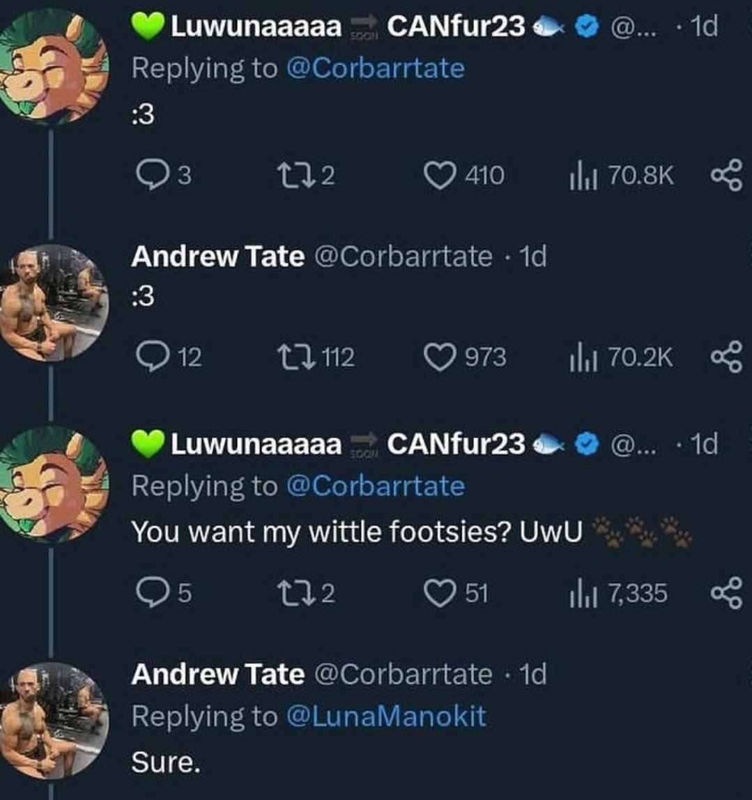 LukaDerg's tweet image. That one time I had a pawjob convo with Andrew Tate