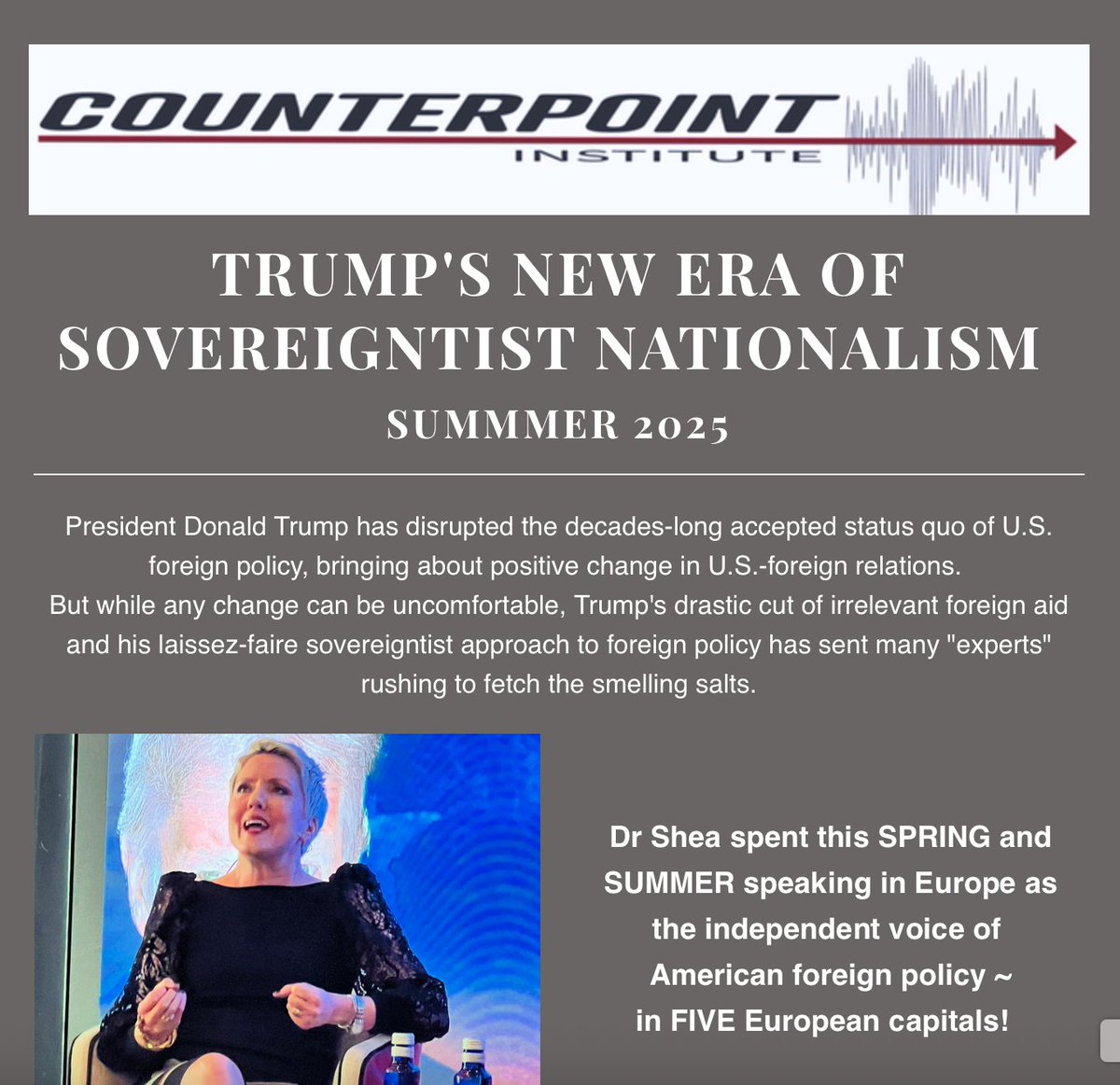 DrShea_DC's tweet image. Our LATEST OUT NOW!! @CounterpointDC 🇺🇸

Trump&apos;s New Era of Sovereigntist Nationalism 

Also with @HumanEvents @PfEFoundation @JudicialWatch @EuroConOfficial 

CLICK HERE: counterpointinstitute.org/so/c8PWu9xPj?l…