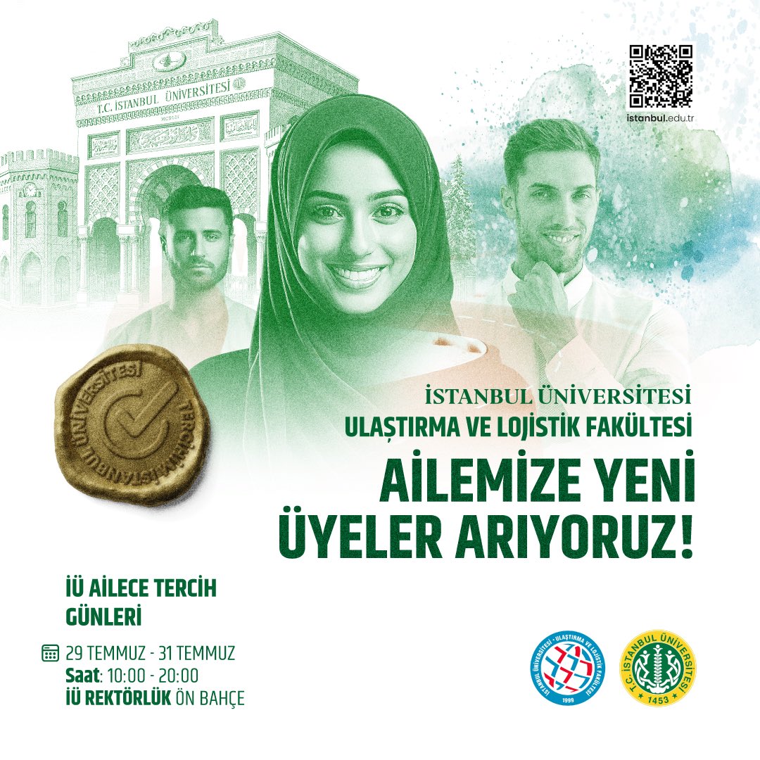 istuniresmi's tweet image. 2030’da dünyayı birbirine bağlayan sistemleri siz yöneteceksiniz!
🚚 Geleceğin lojistik liderlerinden biri olmak istiyorsanız, İstanbul Üniversitesi Ulaştırma ve Lojistik Fakültesi Ailesi sizi bekliyor!
📌 2030’da lojistiğe yön verecek yolculuk burada başlıyor.