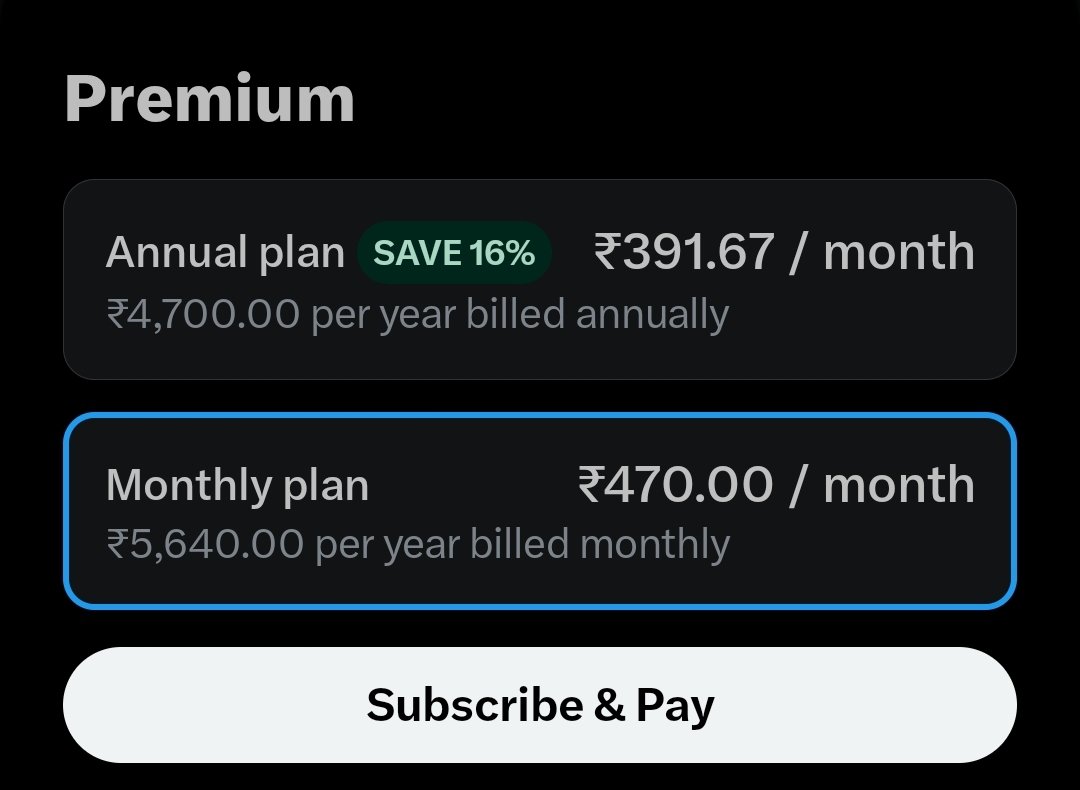 vaneshmali's tweet image. X Premium price reduction.
Rs. 470 per month in India 🇮🇳