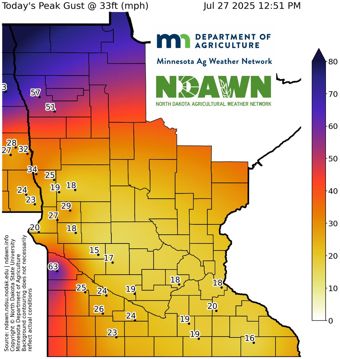 DarylRitchison's tweet image. The @NDAWNmesonet / MAWN station near Madison Minnesota had a 63 mph gust with severe warned cell. #mnwx