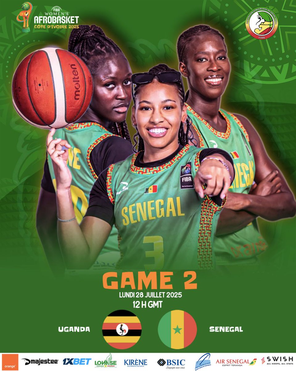 FSBBOFFICIEL's tweet image. Afrobasket woman 2025
Match 2
🏀Uganda 🆚 Sénégal
⏰12GMT
🏟️ Palais de sport de Treichville, Abidjan.
GO GAÏNDE 🇸🇳! 💪
#BasketTime #basketball #Afrobasket2025 #FSBB