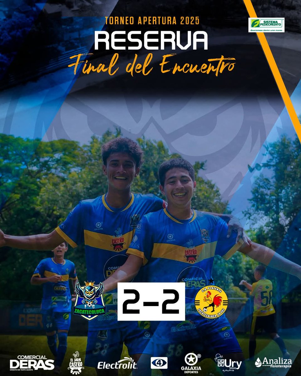⏱️ ¡Final del Derbi de Reservas!
Zacatecoluca F.C. y C.D. Platense empatan 2️⃣ – 2️⃣ en un encuentro lleno de intensidad, goles y emoción hasta el último minuto 🔥⚽

💙 Agradecemos la entrega de nuestros jugadores y el apoyo de la afición viroleña.
¡Seguimos sumando y creciendo!