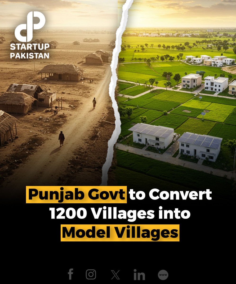 PakStartup's tweet photo. The Punjab government has approved a major initiative to transform 1,200 villages into “Model Villages” under the Suthra Punjab and Waste to Value projects. 

#SuthraPunjab #WasteToValue #ModelVillages #RuralDevelopmen https://t.co/ywQGemkP9c