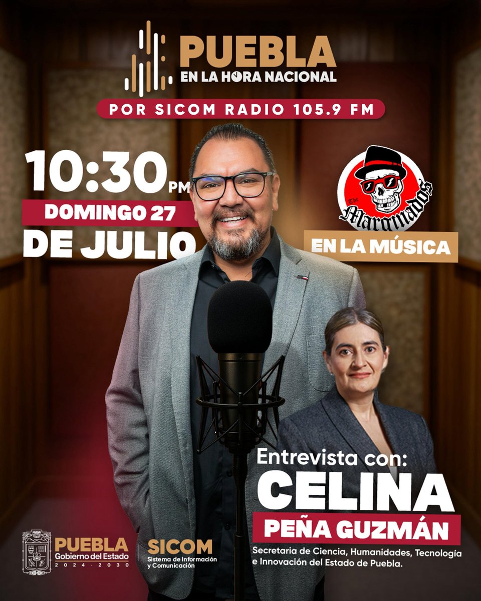 🎙️ Ciencia, ritmo y grandes ideas hoy en La Hora Nacional.
La Dra. <a href="/CelinaPGuzman/">Celina Peña Guzman</a>, secretaria de <a href="/SecihtiGobPue/">Secretaría de Ciencia Puebla</a>, hablará con <a href="/metaoscar/">Óscar Alarcón</a> sobre cómo la tecnología transforma a Puebla. ⚙️ 🤖
Y en la música: The Marginados 🪇
📆 27 de julio | ⏰ 10:30 p. m.
#PorAmorAPuebla