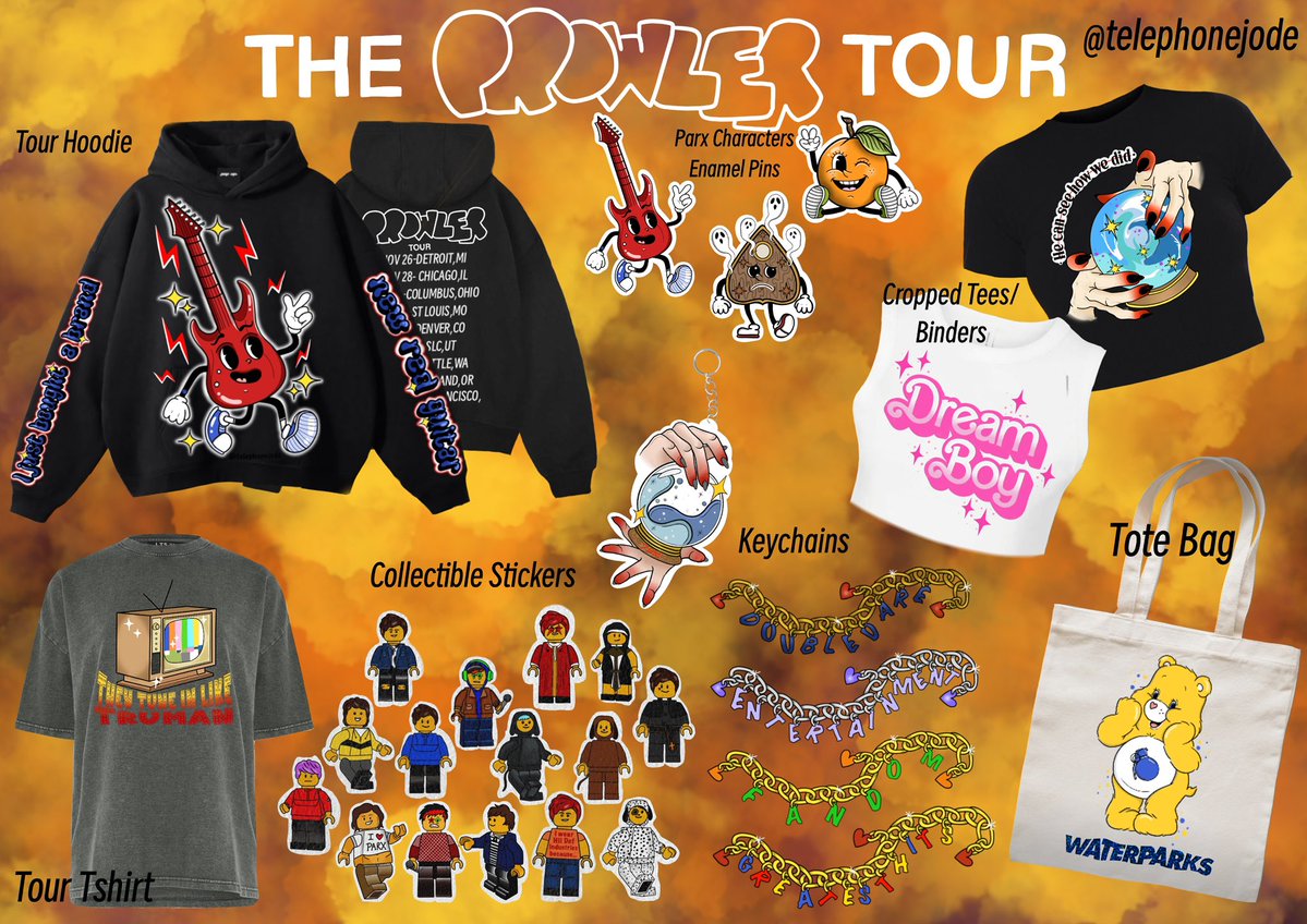 telephonejode's tweet image. Introducing my official Prowler/Parx6 merch concepts part 1 ⭐️
Considering we have no album title/only one released song ive had to mess about with some old designs ⭐️
@PARXAFTERDARK2 @awsten @underscoregeoff @waterparks keep me in mind 😉