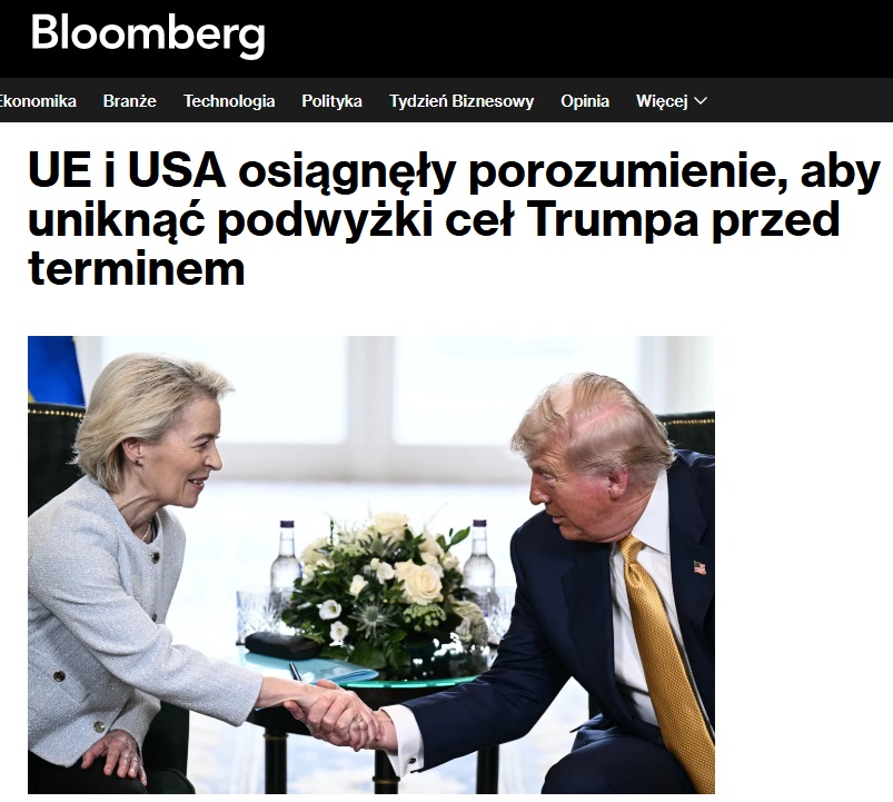 GPW_Trader2022's tweet image. Przed terminem. Jest porozumienie handlowe USA 🇺🇸🇪🇺UE . Cło 15%.
UE kupi w USA :
- energię o wartości 750 mld dolarów
- zainwestuje dodatkowo w USA 600 miliardów dolarów
- zakupie " ogromne ilości" sprzętu wojskowego
bloomberg.com/news/articles/…