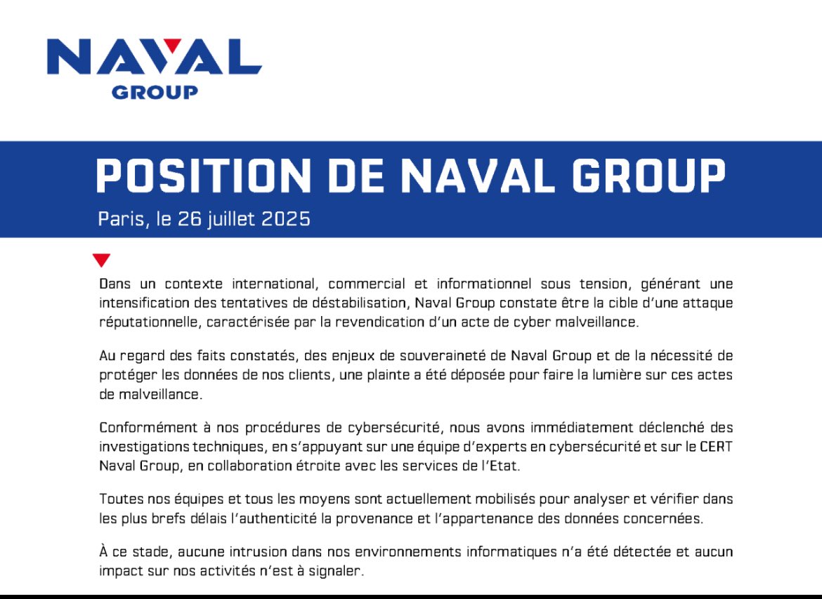 🔵 Contexte cyber -/&gt; communiqué de Naval Group 

linkedin.com/posts/martial-…