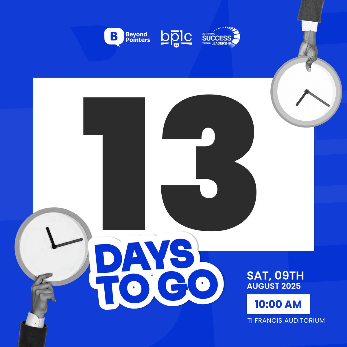 beyond_pointers's tweet image. The excitement is building and the countdown is going on!
In 13 days, we'll be gathering at T.I. Francis Auditorium, FUTA, for this leadership event that's set to influence you.
Come and connect, learn, and collaborate with brilliant minds.
Register: bit.ly/BPLC2025