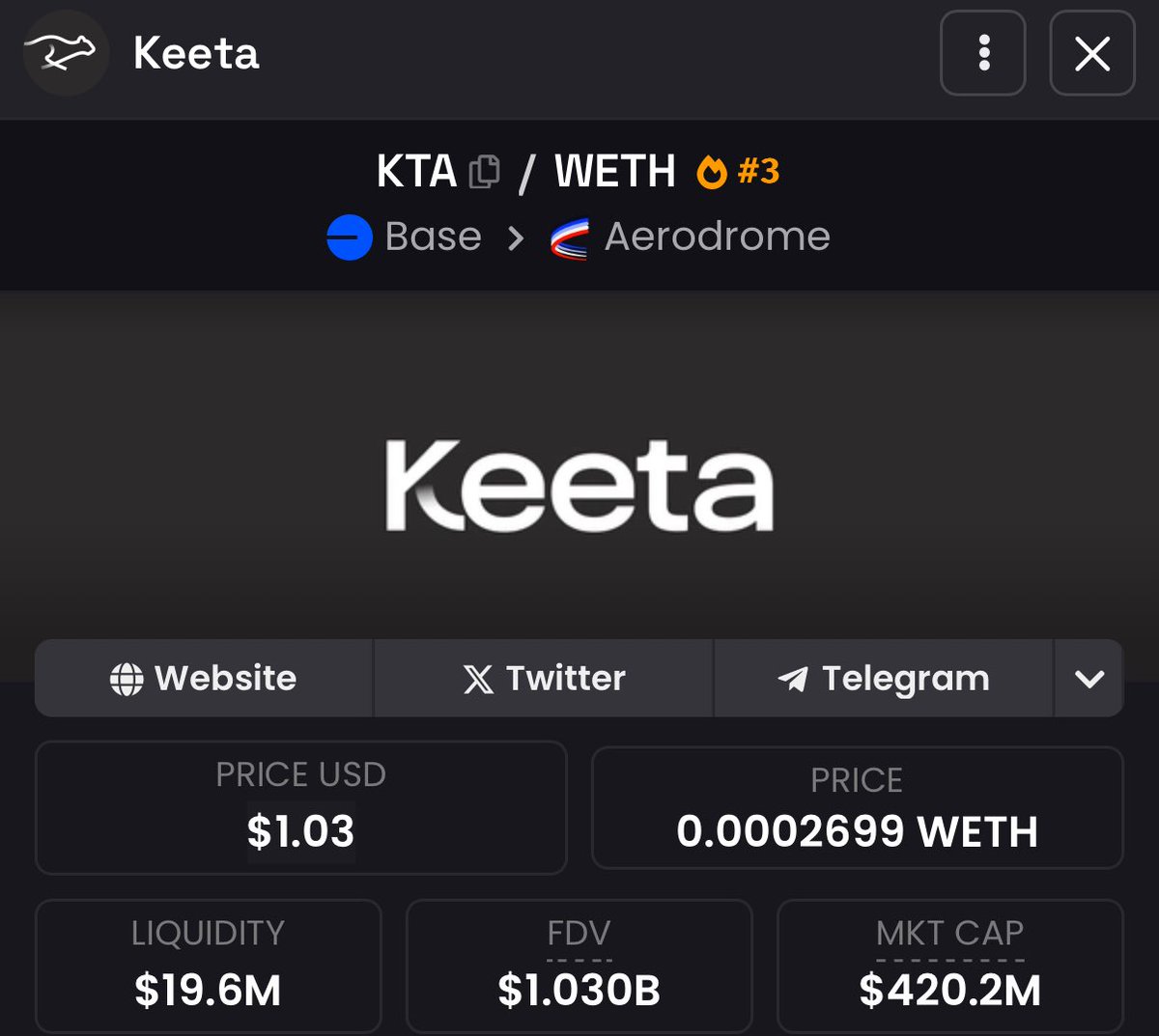 Keeta is still only 420m mcap
That is very cheap for the future of how you transact 

This will trade at 10B+ by the end of the year