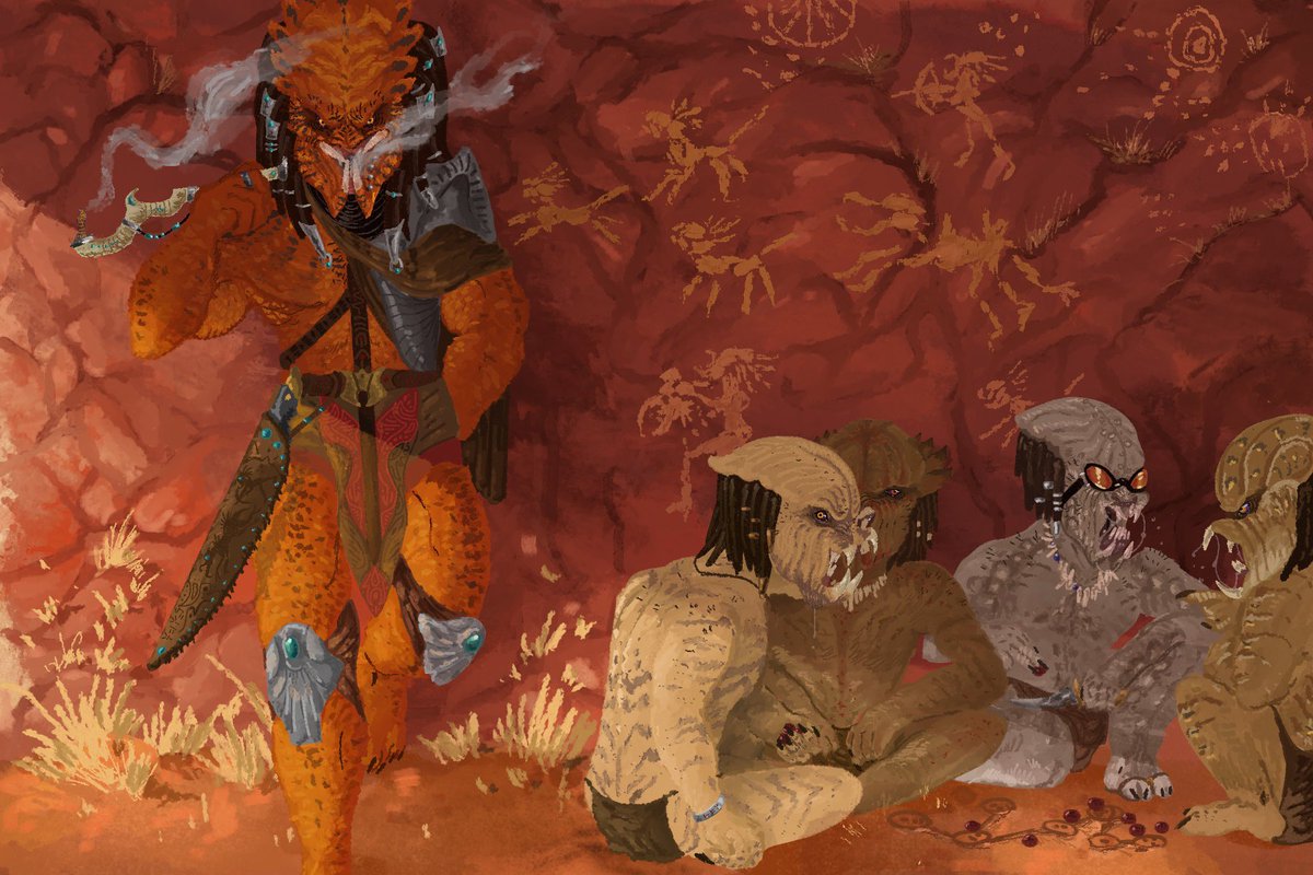 screaming_abyse's tweet image. Young hunter punished by having to take the children of the tribe on a hunting field trip. They won’t listen to him and rather would play #Predator #DigitalArtist #predatorbadlands #killerofkillers #yautja #yautjafanart