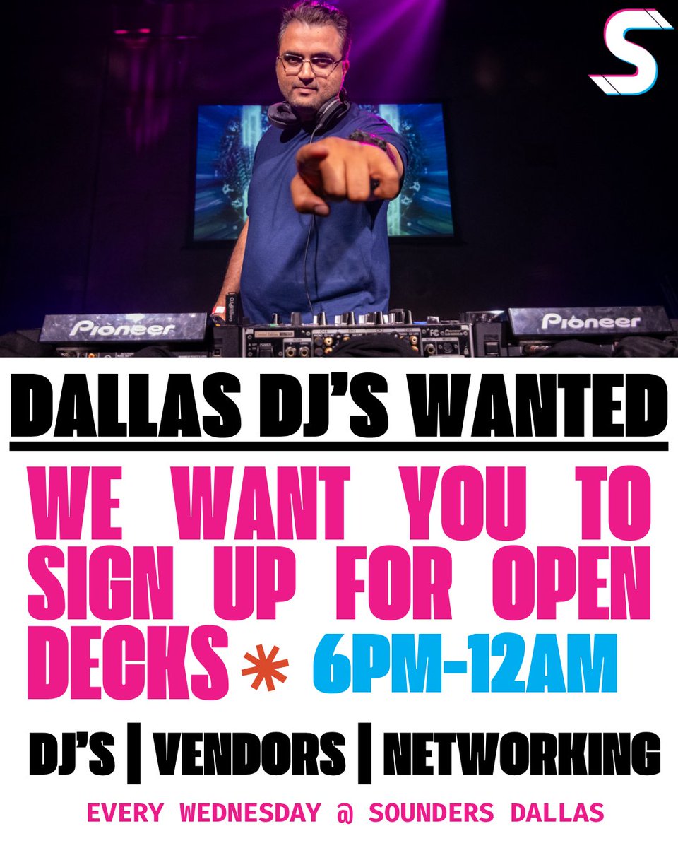HAM_Promotions's tweet image. Dallas Open Decks is EVERY Wednesday at Sounders!
Come sign up for your chance to play on the same stage as the headliners.
We’re always on the lookout for new talent...
🎶 Sign-ups: 6:00–8:00 PM
📍 Sounders | 1211 Levee St. | 18+
🆓 Free Entry All Night