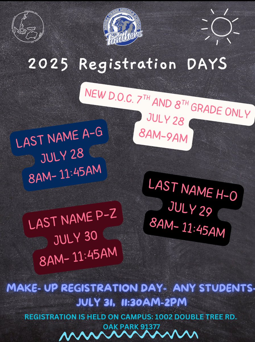 MCMS_Panthers's tweet image. Registration week is here! Tomorrow we welcome all our new 7th and 8th graders and Thursday, all our new 6th! 🐾💙🖤