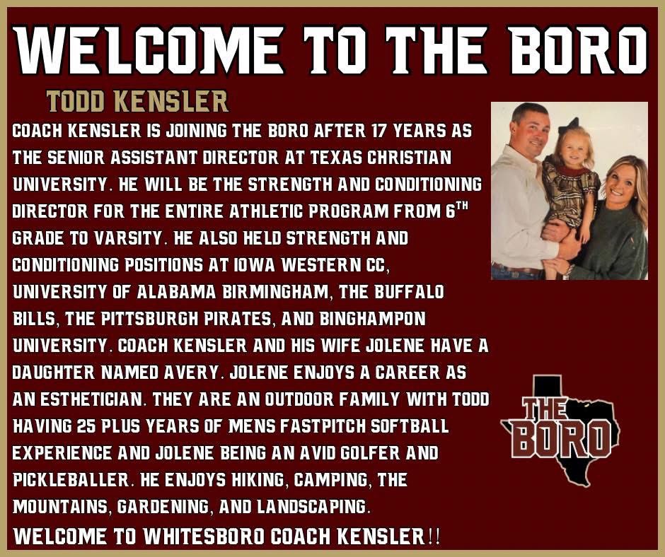 We are #UnderConstruction25 &amp; #BoroBuilding the right way, A CSCS S/C director for <a href="/WISDBearcats/">Whitesboro Bearcat Athletics</a> has long been a goal &amp; we believe this hire will help us improve from 🔝 to bottom. Coach Kensler is the real deal &amp; has been a part of 🏆programs at the highest level! #BOROTUFF