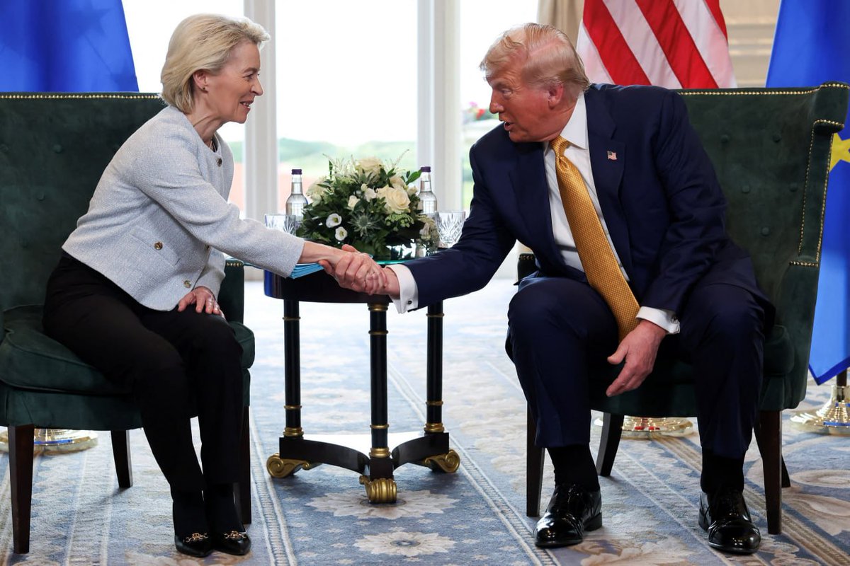 Cellodidas89's tweet image. Трамп:США та ЄС домовилися про торговельну угоду
ЄС придбає у США енергоносії на $750 млрд та інвестує в американську економіку ще $600 млрд.
ЄС закупить у США зброю на сотні мільярдів доларів
США знижують мита для ЄС з 40 до 15%, ЄС вводить аналогічні мита 15%.