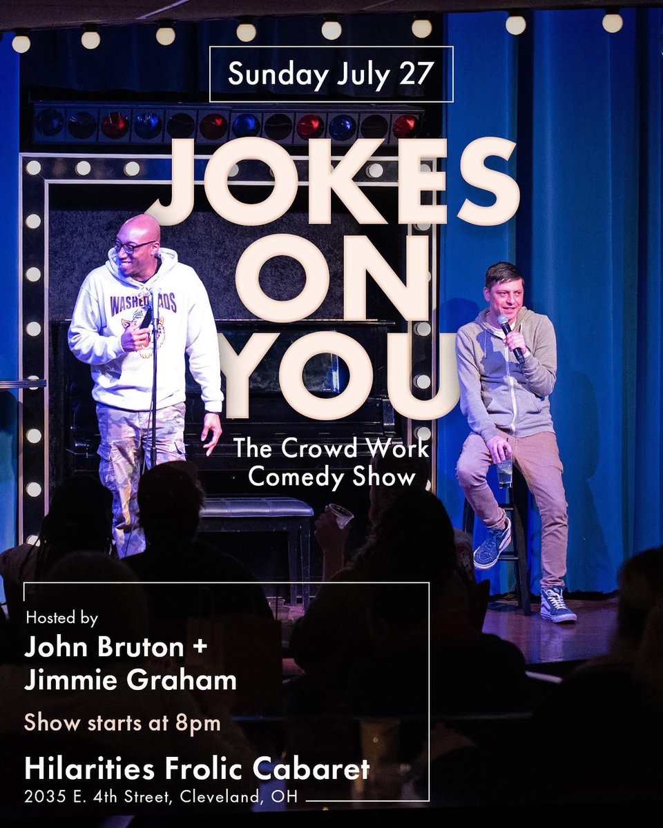 Jokes on You in the Frolic Cabaret
Tonight at 8PM
Tix $12 (including fees)

hilarities.com/shows/325830