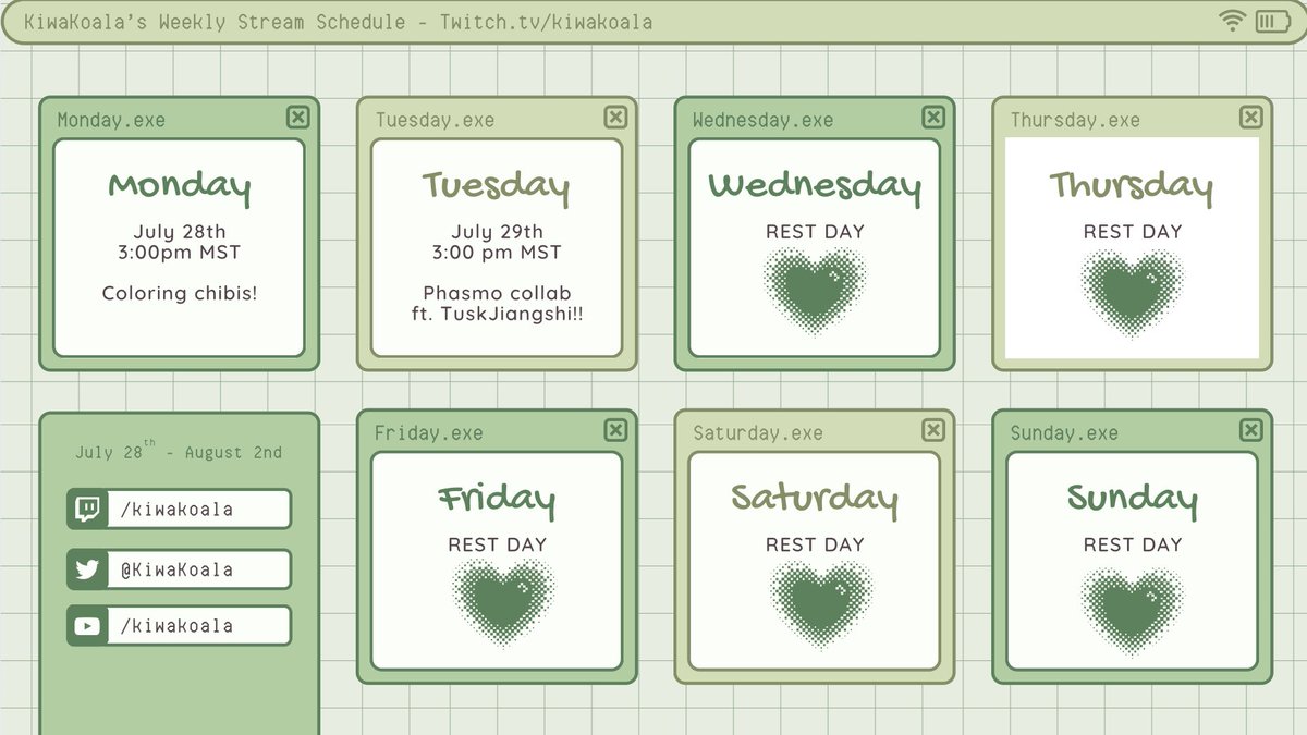 Stream schedule for this week! Going to a wedding so we are short a few strems, but week will make up for it next week!! 
🐨🎉
#vtuberEN #streaming #twitchaffiliate