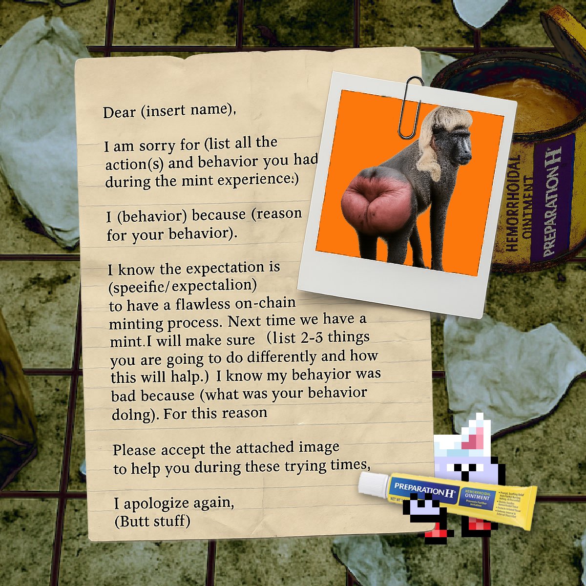 buttmullets's tweet image. We apologize in advance for any butthurt this mint might be causing. We have a cache of preparation (H) to hand out blah blah