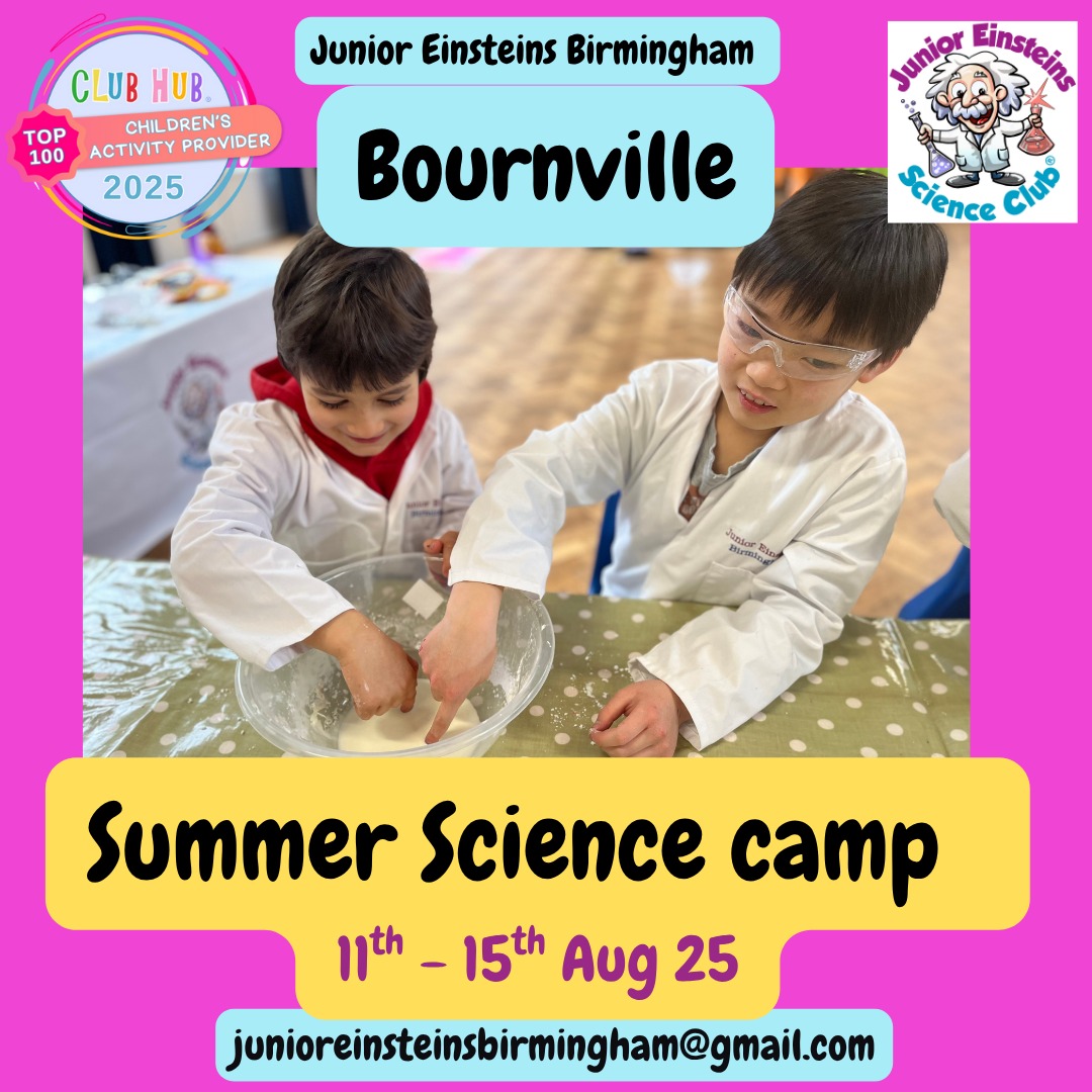 Bournville Science Summer Camp – Learning, Laughs &amp; Slime!

B30 1JY
Mon 11th – Fri 15th August 2025 
9am – 2pm

#bournvillevillage #bournvillemums #harborne #stirchleymums #birminghamkids #kingsheathmums