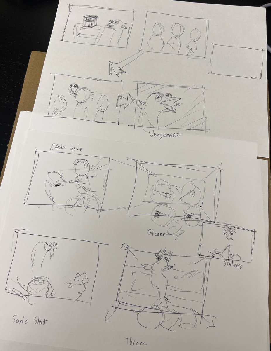tacolamp's tweet image. Cleaning my office &amp;amp; I came across some of my storyboard sketches for the April Fools version of the McElroy Family Clubhouse intro. The final ended up fairly different as I experimented more inside of Unreal. Trying to figure out where everyone should be in the scene was tricky.