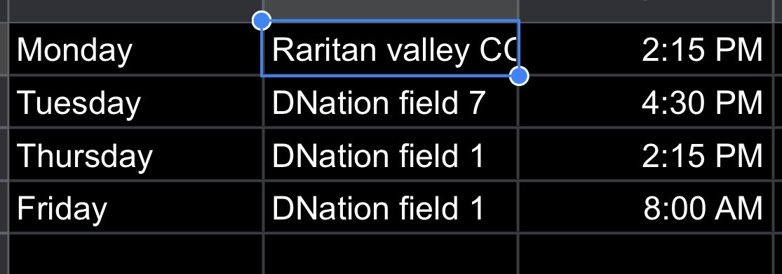 Collin Perna (@collin_perna17) on Twitter photo Here is my schedule for this coming week at diamond nation. All games are at the nation besides game 1!
PPH mafia blue 17u
#17
<a href="/NJCollegeBSBNat/">Jersey Baseball Nation</a> <a href="/Long_ball_army/">Long_ball_army</a> <a href="/pphbaseball/">PPH Baseball Academy</a> Here is my schedule for this coming week at diamond nation. All games are at the nation besides game 1!
PPH mafia blue 17u
#17
<a href="/NJCollegeBSBNat/">Jersey Baseball Nation</a> <a href="/Long_ball_army/">Long_ball_army</a> <a href="/pphbaseball/">PPH Baseball Academy</a>