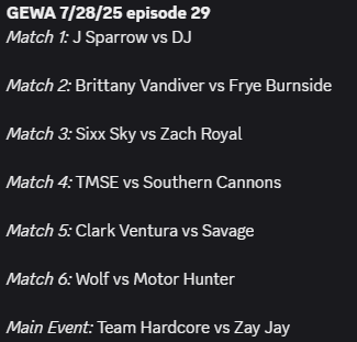 Tomorrow on GEWA!
Show will be up at 1pm central!      
Want to know the matchcards before announced on X?  join the discord today!     
discord.gg/aQHXYp9VP5 
youtube.com/@zamiezom