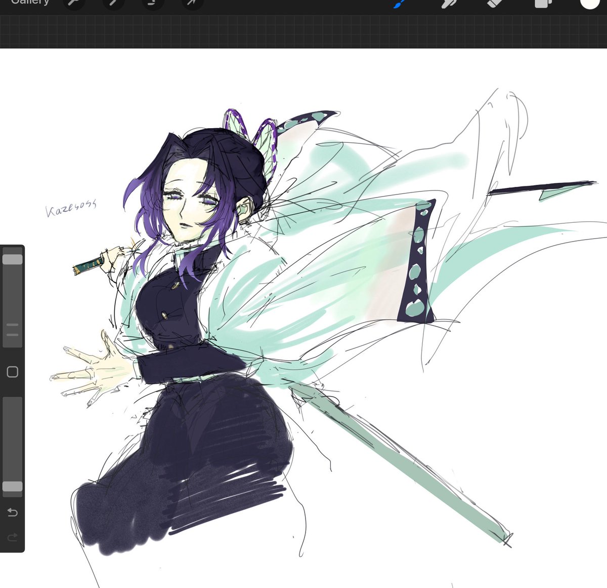 Kazesoss's tweet image. I don’t know what she’s doing but I had fun coloring my queen shinobu