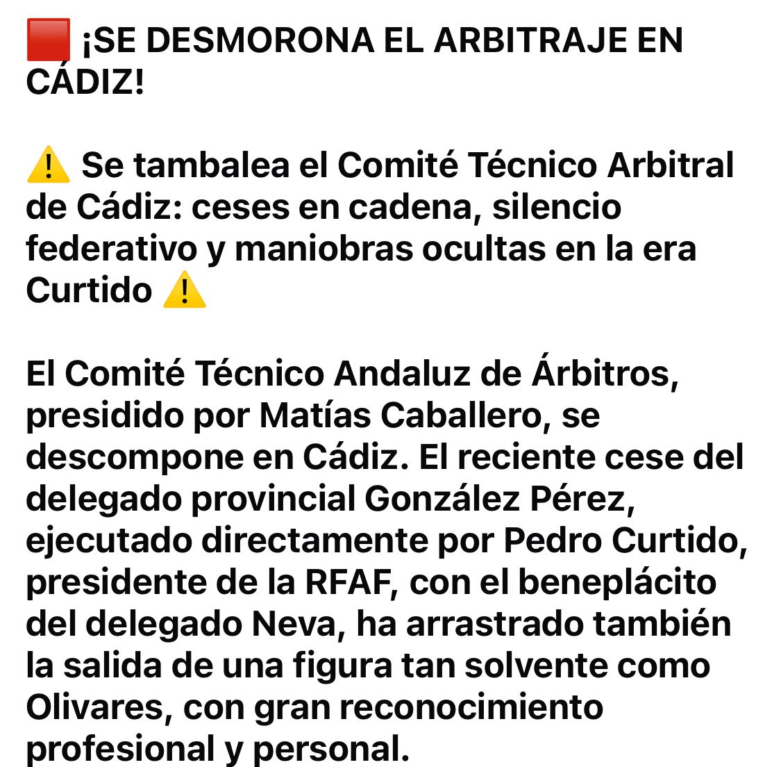 Futsalsur (@futsalsur) on Twitter photo 🌞 Aliquindoi del verano ⛱️
🟥 Tras el cese de S. González al frente del arbitraje <a href="/RFAFCadiz/">RFAF - Delegación de Cádiz</a> debe finalizar el amiguismo al frente del arbitraje futsal que esta en declive.
🟢 Matías Caballero debe de entrar de lleno. El futsal necesita un líder con capacidad y forme árbitros. 🌞 Aliquindoi del verano ⛱️
🟥 Tras el cese de S. González al frente del arbitraje <a href="/RFAFCadiz/">RFAF - Delegación de Cádiz</a> debe finalizar el amiguismo al frente del arbitraje futsal que esta en declive.
🟢 Matías Caballero debe de entrar de lleno. El futsal necesita un líder con capacidad y forme árbitros.