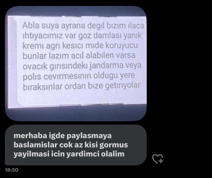 YAYALIM!

-göz damlası
-yanık kremi
-ağrı kesici
-mide koruyucu

📍ovacık girişi jandarma/polis çevirmesinin olduğu yerler

#KarabükYanıyor
