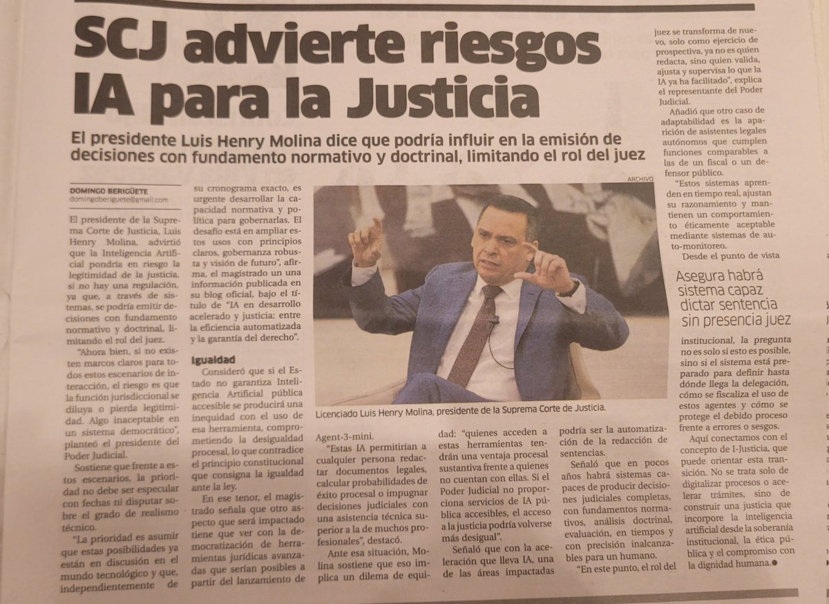 Señor <a href="/HenryMolina/">Henry Molina</a>, el riesgo más grande es la mora judicial que usted tienes en los tribunales de primera instancia y demás. Mientras los abogados y clientes mueren a la espera de un fallo: sentencia.

Mientras usted quieres llevar todo el sistema judicial a lo digital.
