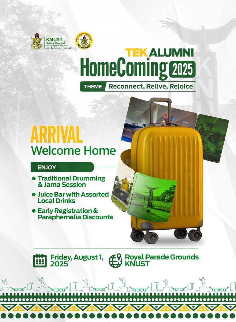 Knust360vibes's tweet image. 𝐓𝐄𝐊 𝐀𝐋𝐔𝐌𝐍𝐈 𝐇𝐎𝐌𝐄𝐂𝐎𝐌𝐈𝐍𝐆
Arrival Welcome Home 
🗓️Friday,August 1, 2025
📭 Royal, Parade grounds, Knust
#TekAlumniHomecoming