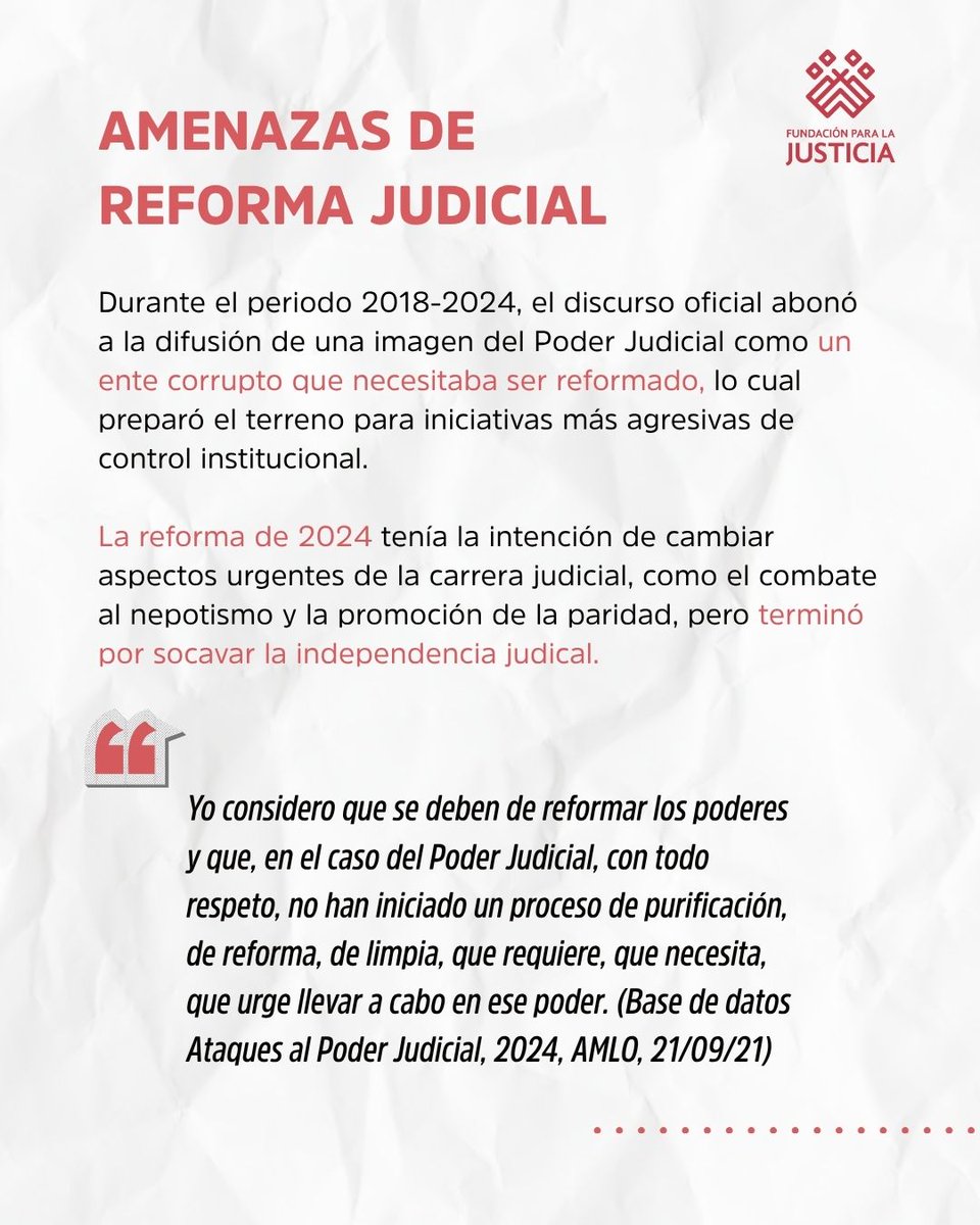 FJEDD's tweet image. #informe
La reforma de 2024 tenía la intención de cambiar aspectos urgentes de la carrera judicial, como el combate al nepotismo y la promoción de la paridad, pero terminó por socavar la independencia judical.
🔗Consulta: f.mtr.cool/ujpuiqellh