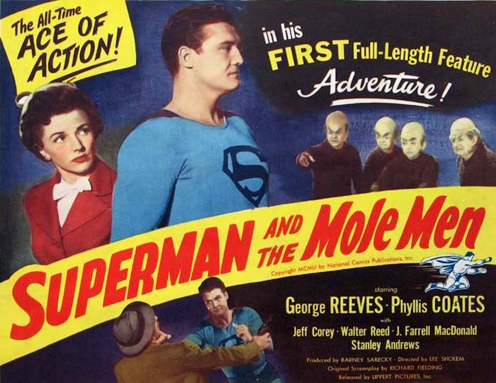 baileymarkham's tweet image. So I see there’s a new Superman movie. This one is from 1951, with George Reeves and Phyllis Coates from their TV series. And how about those mole men? #classicfilm #vintageTV #Superman