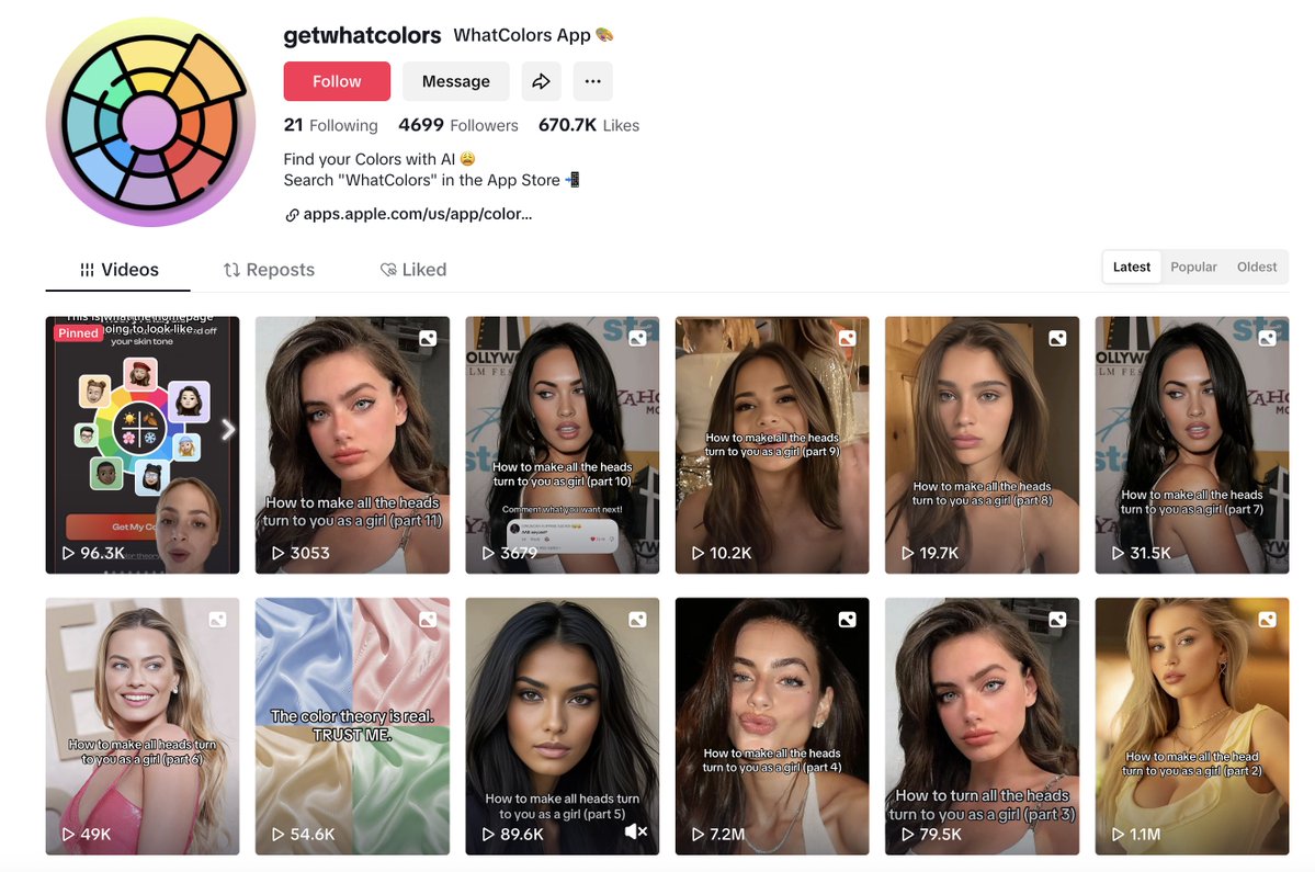 onlinedopamine's tweet image. some tiktok accounts have adopted the elaborate strategy of posting pictures of beautiful women