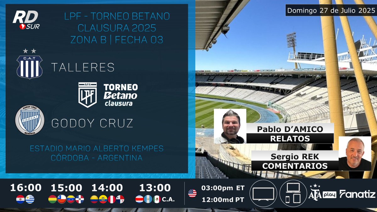 elpollo_ac29's tweet image. #LPF #TorneoBetanoClausura 2025 🇦🇷
#Talleres vs #GodoyCruz
🎙️ Relatos: @damicotw
🎙️ Comentarios: @SergioRek
📺💻📱 @afa_play by @Fanatiztv
#⃣ #SomosAFAPlay