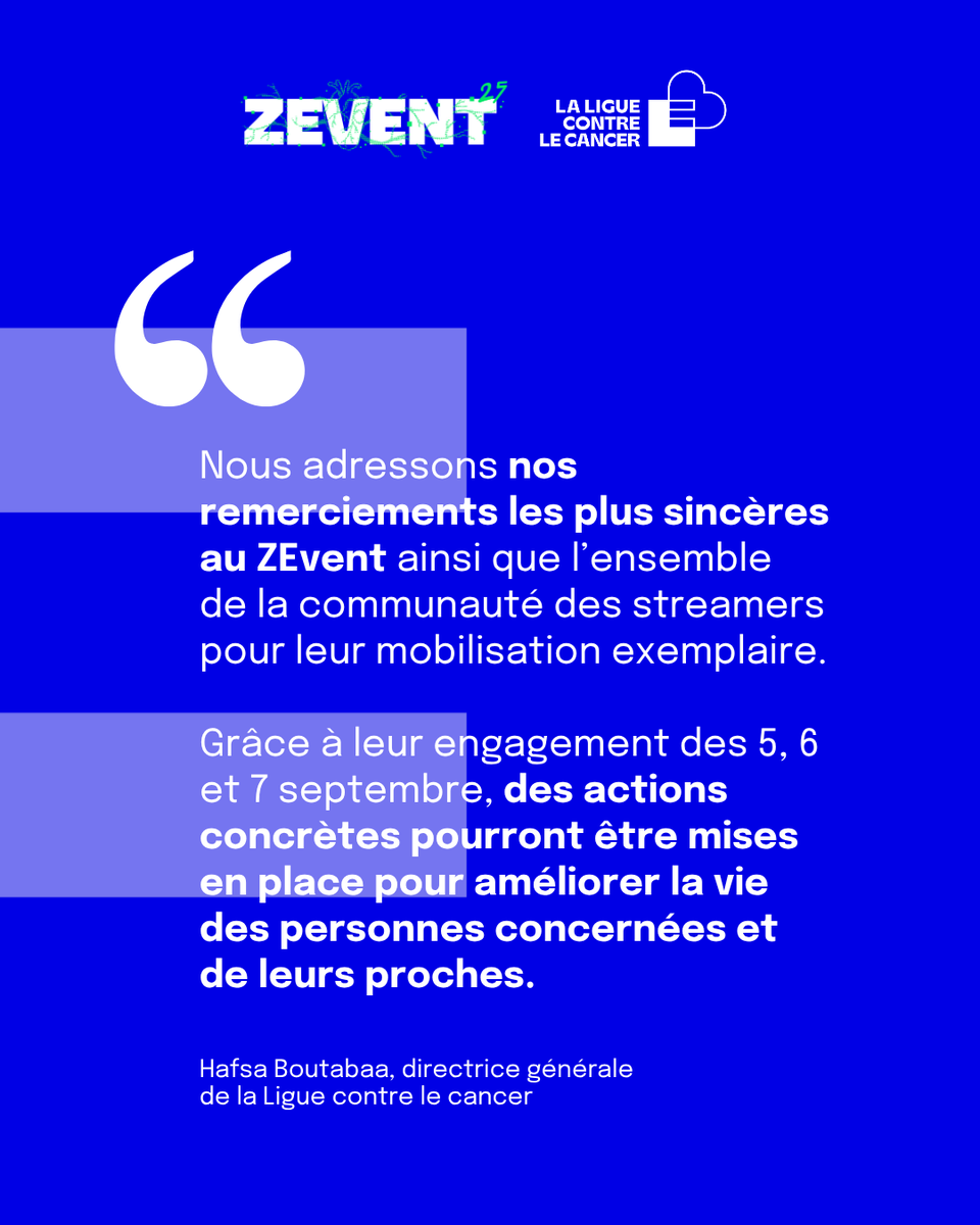 🎮 La Ligue contre le cancer est fière de faire partie des bénéficiaires du #ZEvent2025 

Un immense merci à <a href="/ZeratoR/">ZeratoR</a>, <a href="/alexdach/">Alex Dach</a> et l’équipe du ZEvent pour ce soutien précieux 💜

📅 RDV du 5 au 7 septembre sur Twitch !

#TwitchFrance #Cancer #Solidarité