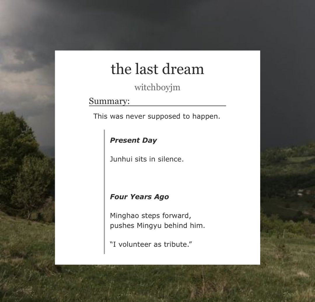 witchboyjm's tweet image. the last dream

🌾 junhao
🌾 3.6k words, 2/10 chapters, rated m
🌾 hunger games tribute X tribute, major character death, and falling in love when you really shouldn’t, should you?

archiveofourown.org/works/68253556…