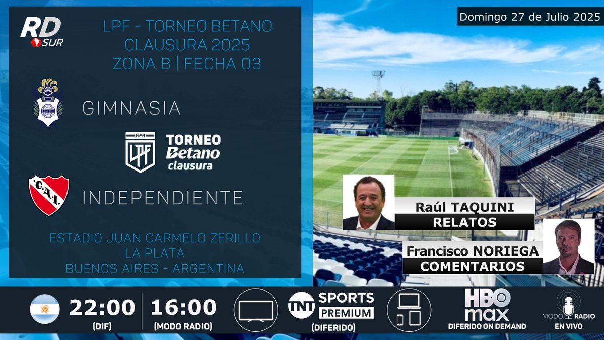 elpollo_ac29's tweet image. #LPF #TorneoBetanoClausura 2025 🇦🇷
#Gimnasia vs #Independiente
🎙️ Relatos: @rulotaquini
🎙️ Comentarios: @noriegafran
📺 TV: @TNTSportsAR Premium (Diferido)
💻📱 @StreamMaxLA 🇦🇷 Modo Radio (Vivo) / On Demand (Diferido)
#⃣ #LPFxTNTSports