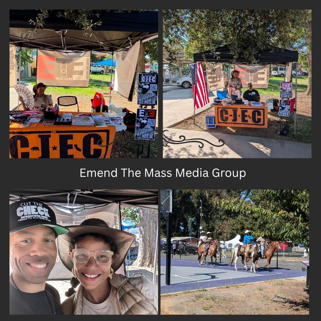 ARCCBayArea's tweet image. Emend The Mass Media Group is live at the Black Cowboy Festival in Sacramento, educating, engaging, and mobilizing around Reparations. Justice isn't optional. It's overdue. #ReparationsNow #CutTheCheck #BlackCowboyFestival
@ETMMedia @cjecofficial
