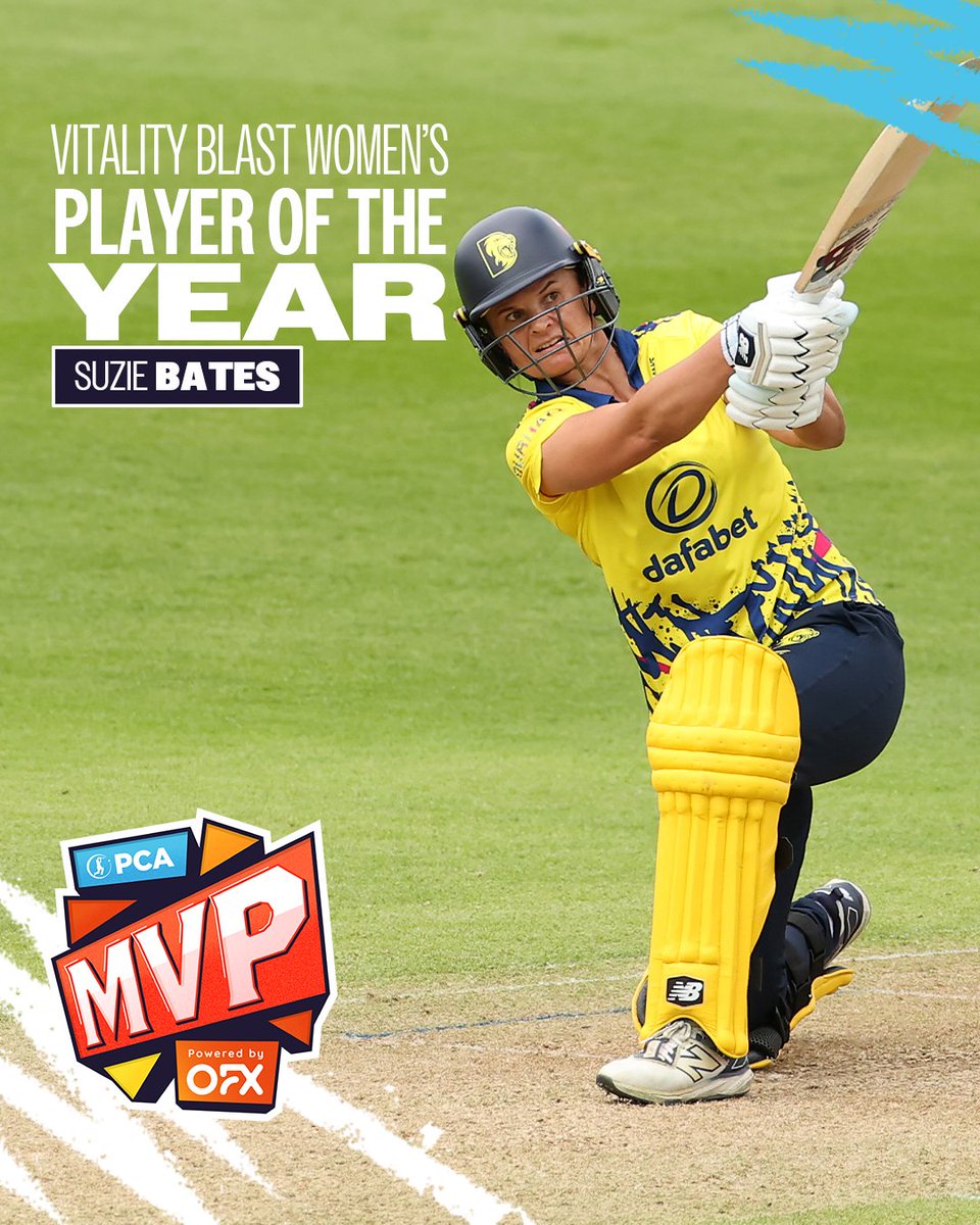 PCA's tweet image. She finished as the tournament's leading run scorer with three Match MVPs to her name 💪
Suzie Bates is a very worthy winner of the first domestic MVP award of the season, powered by @OFX 🏆
Read how she did it ➡️ bit.ly/BatesBlastPOTY
#Blast25